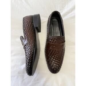 Loafers | Men's 9.5 | Brown Woven Weave Leather Party Slip On Dress Shoes